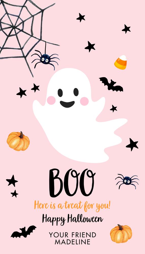 Pink Halloween Favor Tags | Editable Boo Gift Tags Canva Template