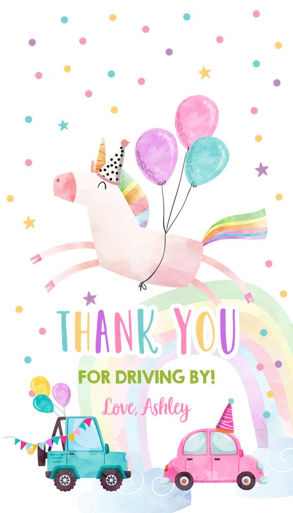 Unicorn Drive By Birthday Favor Tags | Editable Canva Rainbow Gift Tag Template