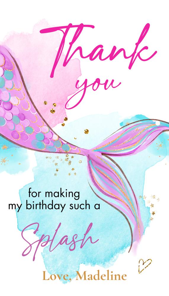 Editable Mermaid Birthday Favor Tags | Pink & Gold Under the Sea Thank You Tags