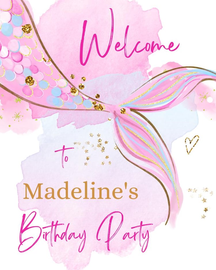 Editable Mermaid Birthday Welcome Sign Template | Under the Sea Party Decor