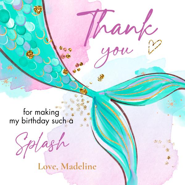 Editable Mermaid Birthday Favor Tags | Pink & Gold Under the Sea Stickers