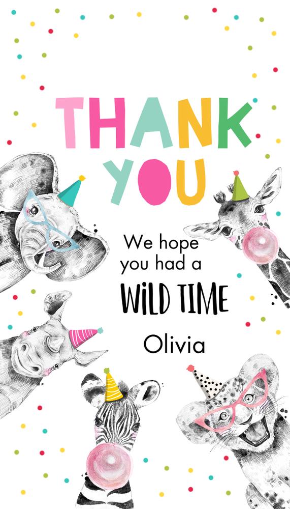 Party Animals Birthday Favor Tags | Editable Safari Zoo Thank You Tags