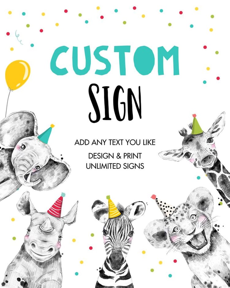 Wild One Party Animals Table Sign - Editable Canva Template 8x10