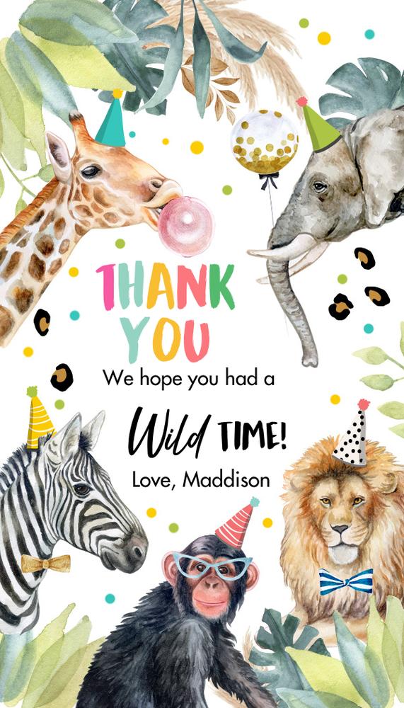 Party Animals Favor Tags | Wild One Safari Birthday Editable Canva Template