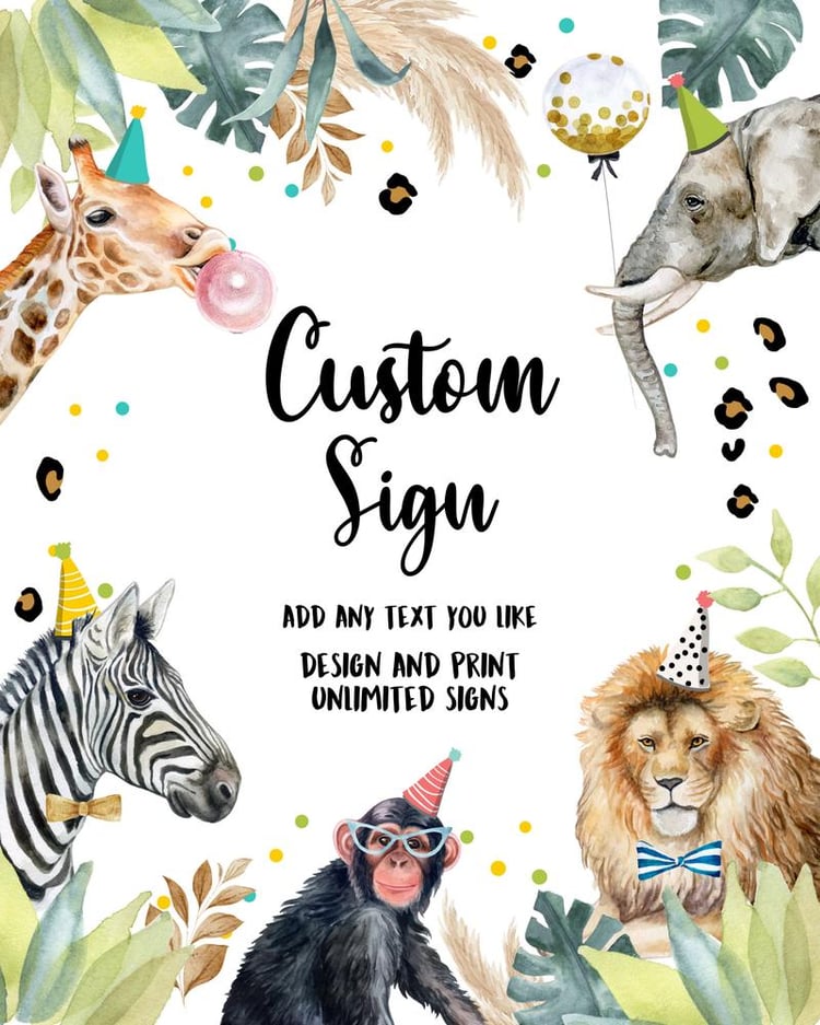 Wild One Party Animal Sign | Editable Safari Girl Birthday Decor Template