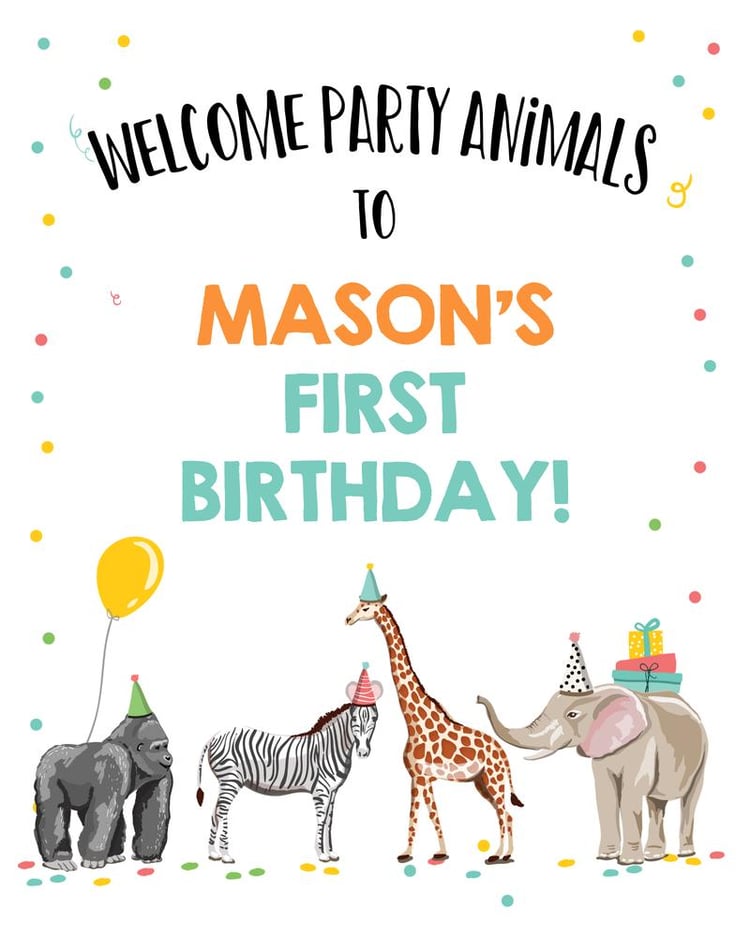 Party Animals Welcome Sign | Editable Zoo Safari Jungle Birthday Poster Template