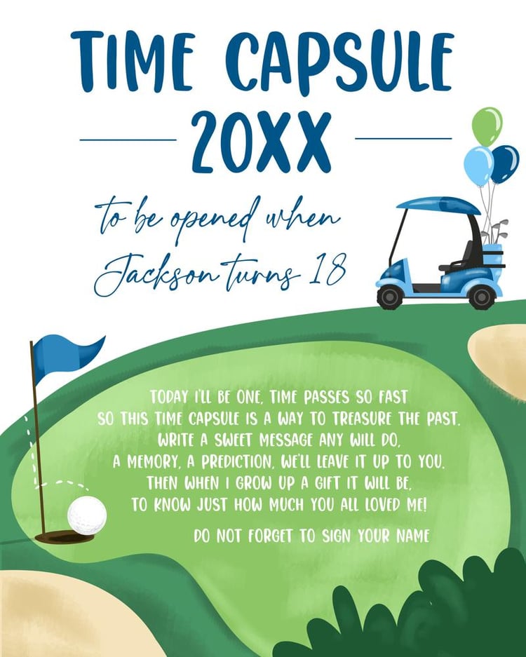 First Birthday Golf Time Capsule & Guestbook | Hole in One Par-tee Template