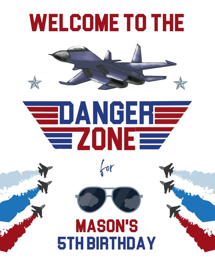 Fighter Pilot Birthday Welcome Sign | Editable Danger Zone Aviator Poster