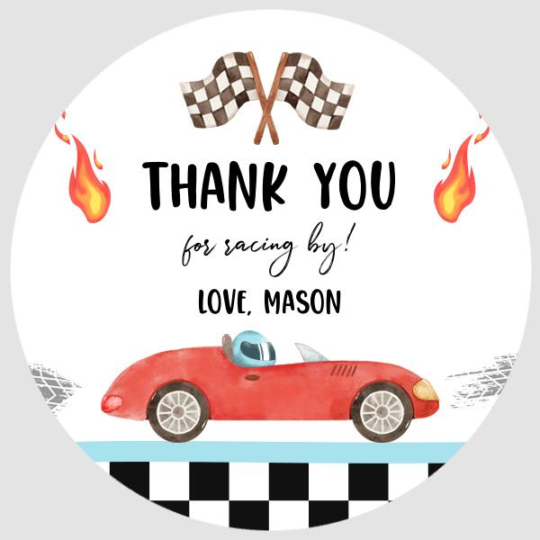 Two Fast Racing Favor Tags - Editable Race Car Birthday Stickers Canva Template