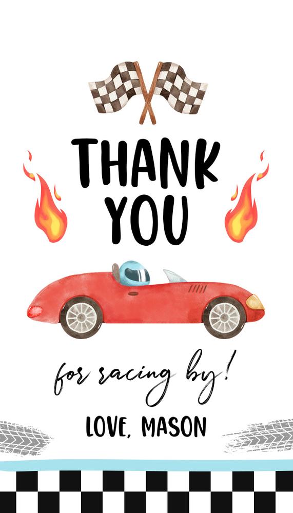 Racing Favor Tags | Editable Two Fast 2 Curious Birthday Thank You Label