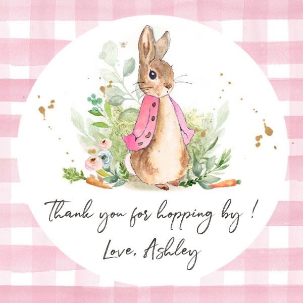 Editable Flopsy Rabbit Baby Shower Favor Tag - Pink Floral Bunny Thank You Label