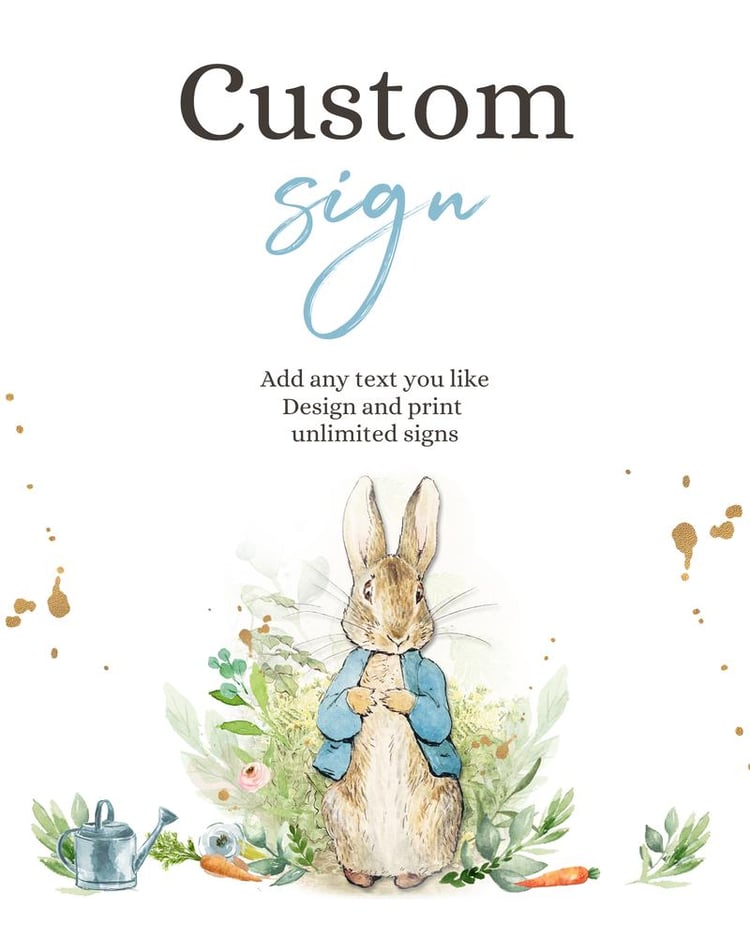 Editable Peter Rabbit Baby Shower Sign | Rustic Boy Birthday Decor Canva Template