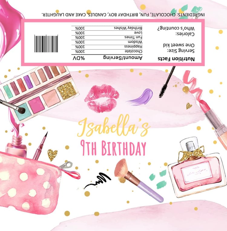 Editable Spa Party Candy Bar Wrapper | Glitz & Glam Birthday Canva Template