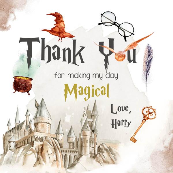 Editable Wizard Birthday Favor Tags - Magical School Thank You Stickers
