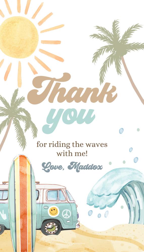Editable Retro Surf 1st Birthday Favor Tags | The Big One Beach Party Template