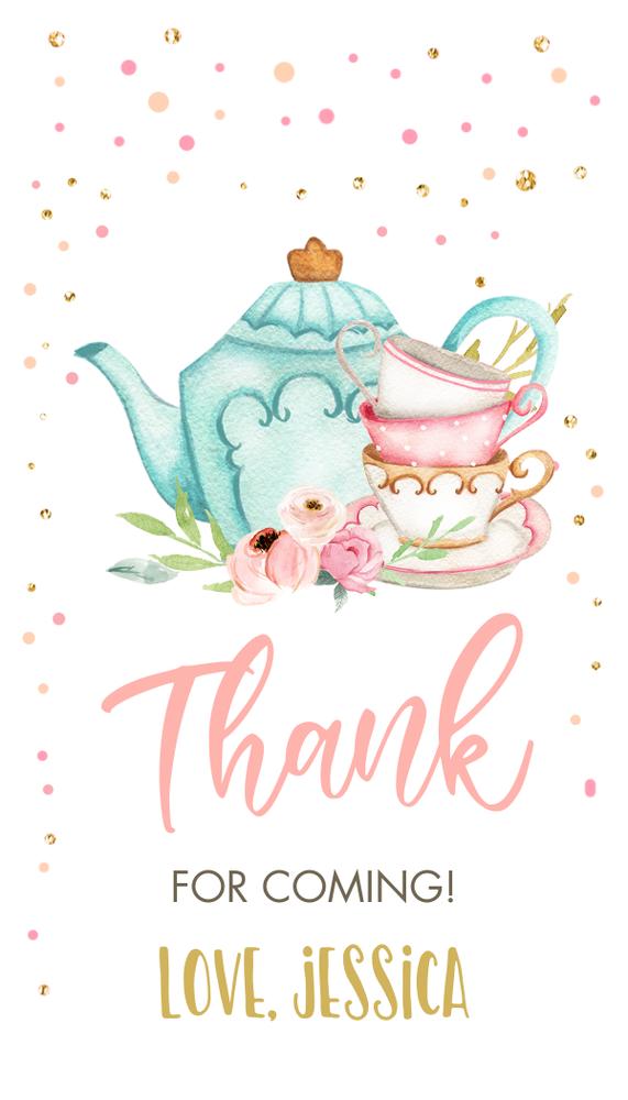 Editable Tea for Two Favor Tags | Tea Party Thank You Tags | Canva Template