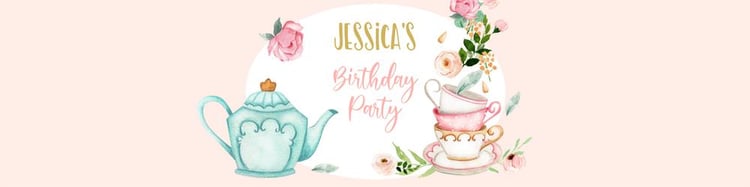 Tea for Two Water Bottle Labels | Pink Floral Girl Birthday Canva Template