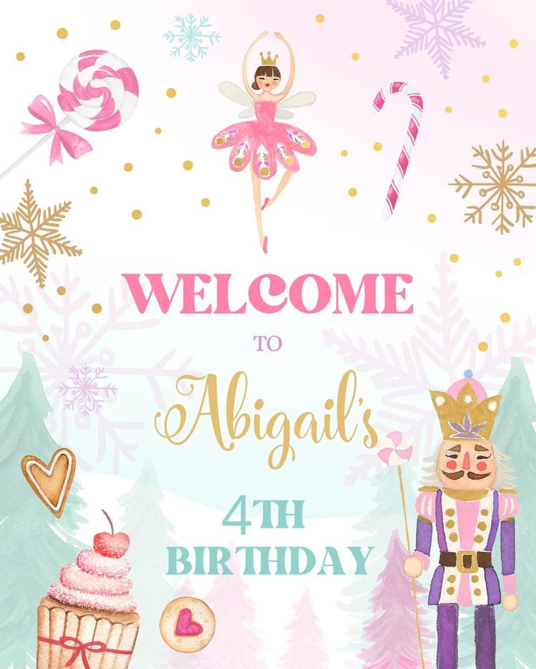 Nutcracker Birthday Welcome Sign | Editable Land of Sweets Winter Party Template