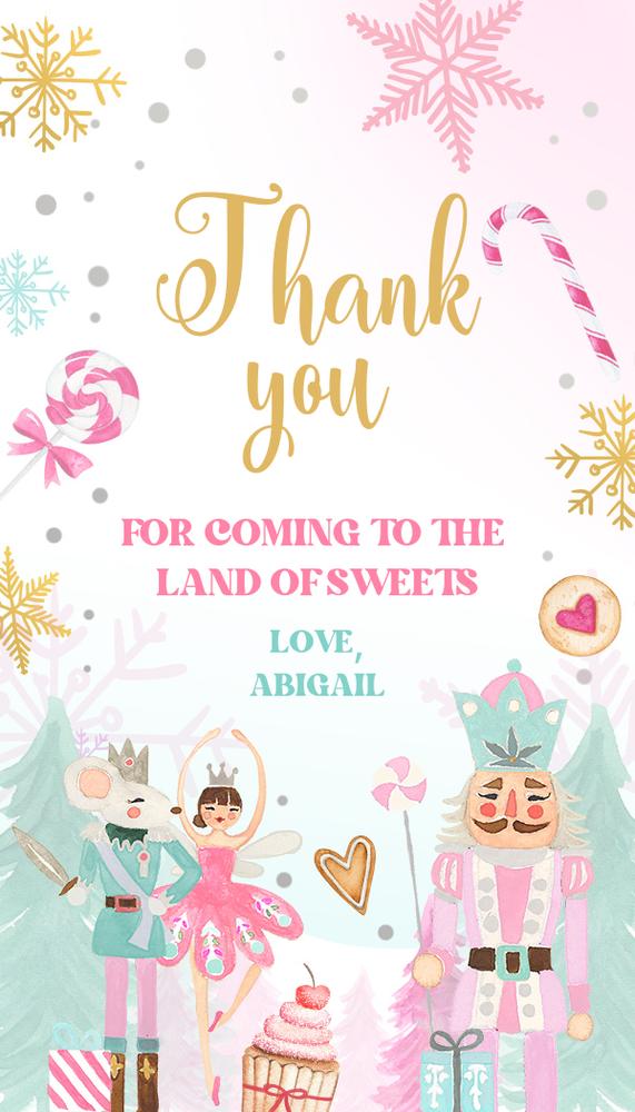 Pink Nutcracker Birthday Favor Tag | Land of Sweets Editable Canva Template