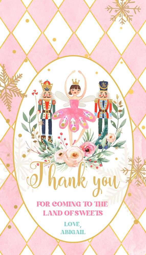 Editable Nutcracker Birthday Favor Tags | Land of Sweets Pink & Gold
