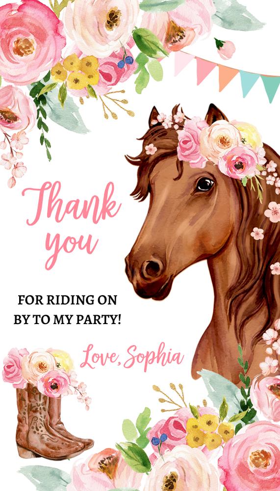 Editable Cowgirl Favor Tags | Pink Floral Horse Birthday Thank You Label