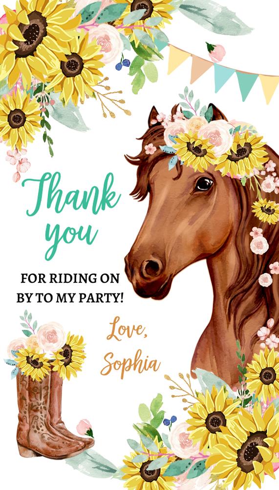 Editable Cowgirl Birthday Favor Tags | Pink Horse & Sunflowers Canva Template