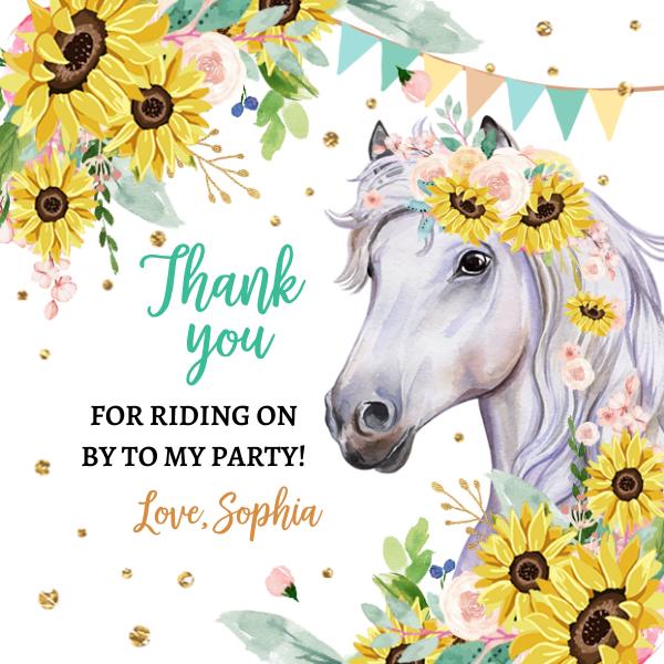 Editable Cowgirl Birthday Favor Tags | Pink Horse & Sunflower Thank You Sticker