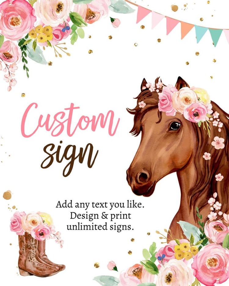 Editable Pink Floral Horse Birthday Sign | Saddle Up Cowgirl Table Decor 8x10