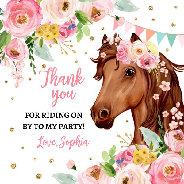 Editable Cowgirl Favor Tags | Pink Horse Birthday Thank You Stickers | Canva