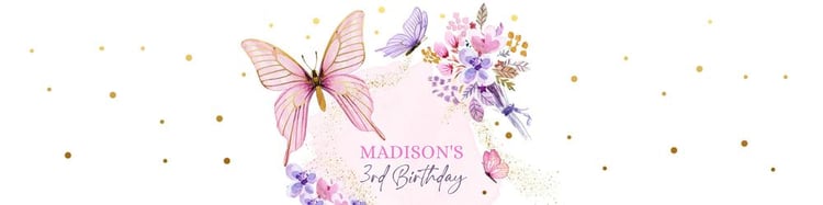 Editable Butterfly Water Bottle Labels | Pink & Gold Floral Canva Template