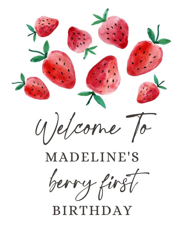 Strawberry Birthday Welcome Sign Template | Farmers Market Berry First Decor