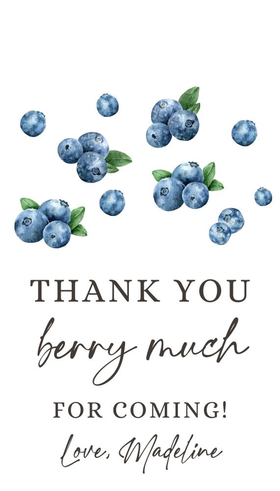 Blueberry First Birthday Favor Tags - Editable Canva Thank You Label Template