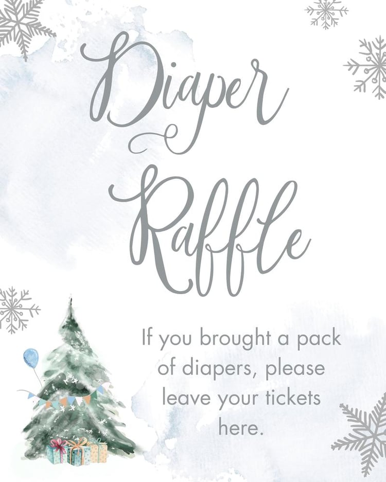 Winter Tree Diaper Raffle Sign | Snowflake Baby Shower Decor Canva Template