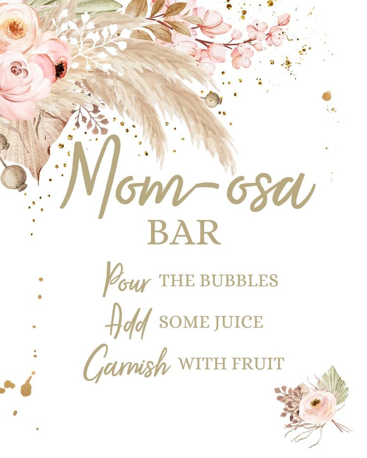 Bubbly Bar Sign Template | Boho Pampas Grass Bridal Shower Decor 8x10