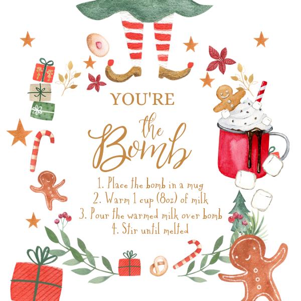 Editable Hot Chocolate Elf Bomb Tags - Christmas Cocoa Favor Canva Template