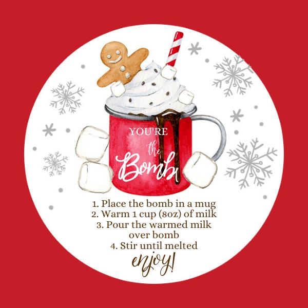 Editable Hot Chocolate Bomb Tags | Christmas Cocoa Favor Instructions Template