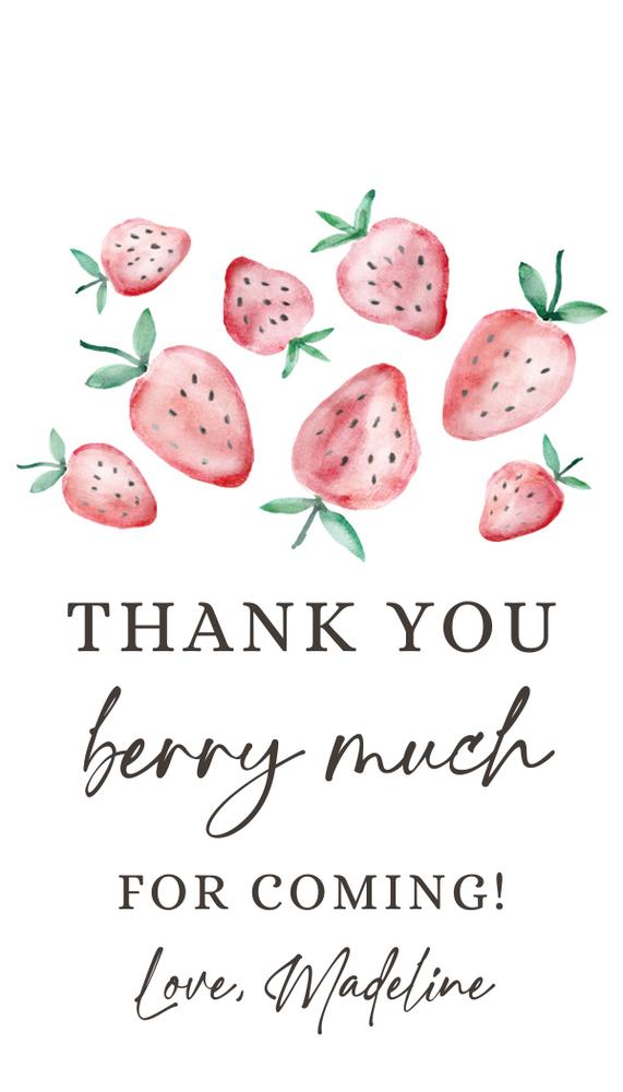 Strawberry Birthday Favor Tags - Editable Canva Template Berry Sweet Labels