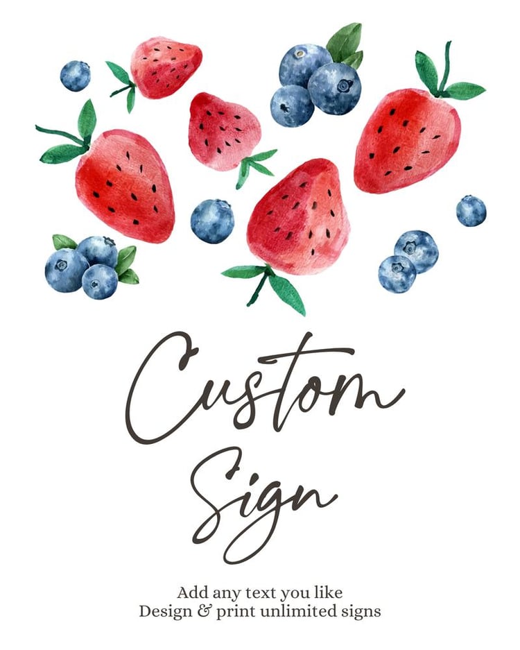 Berry First Birthday Sign | Editable Strawberry Market Poster Template 8x10