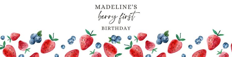 Berry First Birthday Water Bottle Labels | Strawberry Blueberry Editable Canva