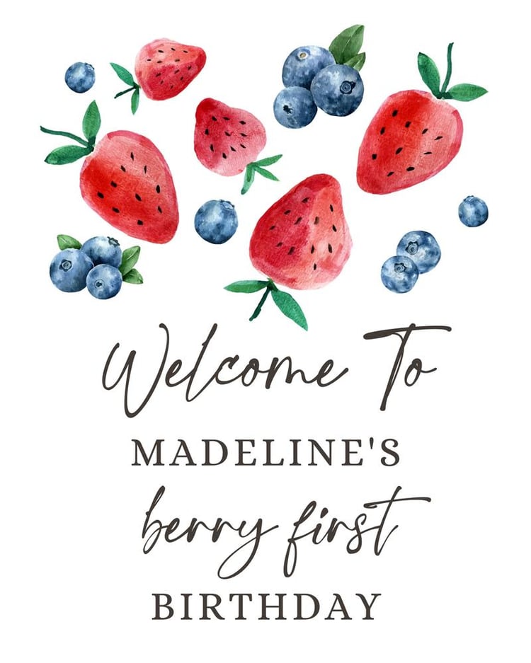 Berry First Birthday Welcome Sign | Editable Farmers Market Girl Poster