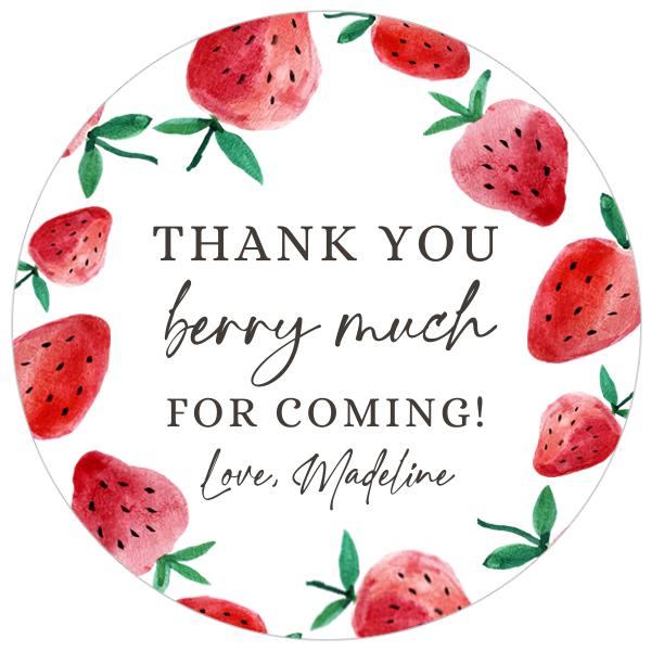 Strawberry Birthday Favor Tags | Editable Berry First Birthday Stickers Label