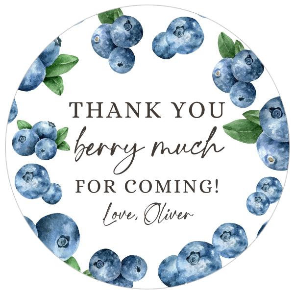 Blueberry First Birthday Favor Tags - Editable Berry Thank You Stickers