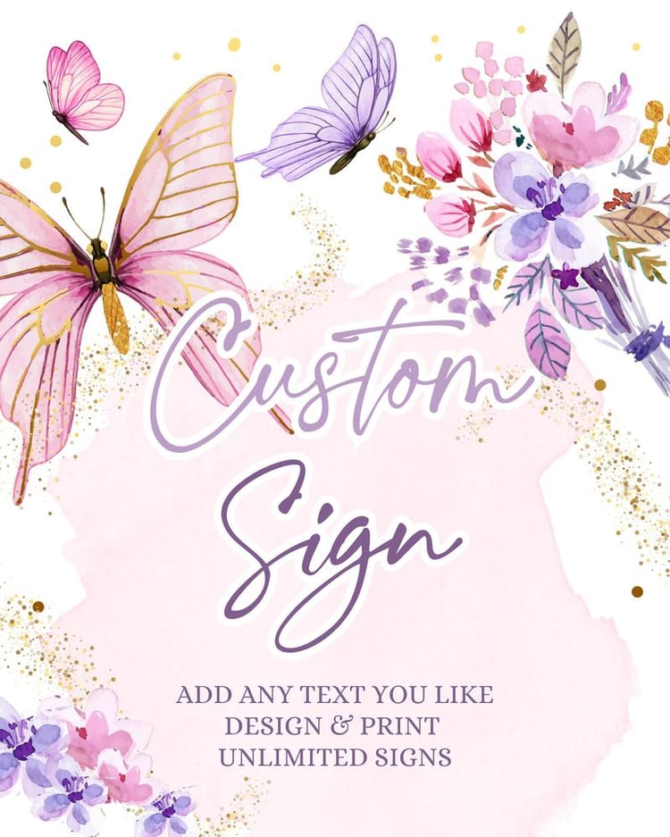 Pink Butterfly Editable Table Sign Template | Garden Birthday & Baby Shower