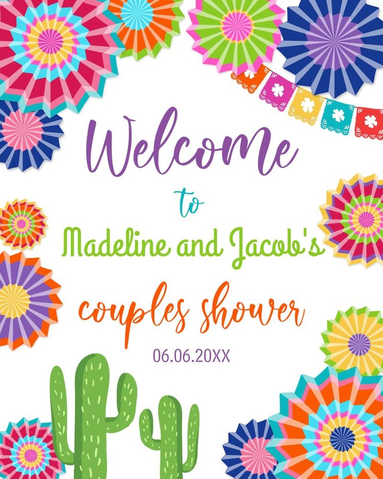 Fiesta Cactus Couples Shower Welcome Sign | Editable Canva Template