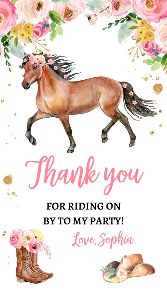 Editable Cowgirl Favor Tags | Pink Horse Birthday Party Thank You Labels