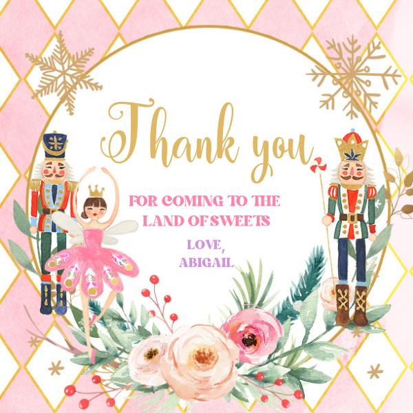 Pink Nutcracker Birthday Favor Tag Template | Editable Sugar Plum Fairy
