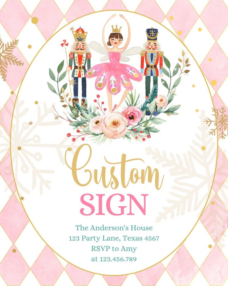 Nutcracker Birthday Table Sign | Land of Sweets Sugar Plum Fairy Canva Template