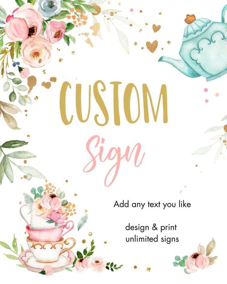 Tea Party Baby Shower Sign | A Baby is Brewing Girl Floral Pink Gold 8x10