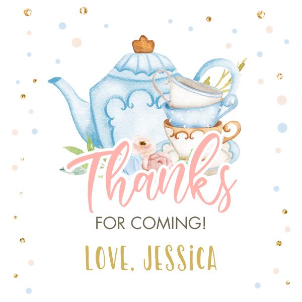 Blue Floral Tea Party Favor Tags | Baby is Brewing Baby Shower Sticker Template