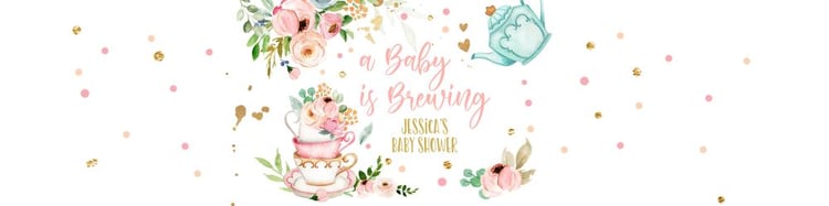 A Baby is Brewing Water Bottle Labels - Pink Floral Tea Party Shower Template